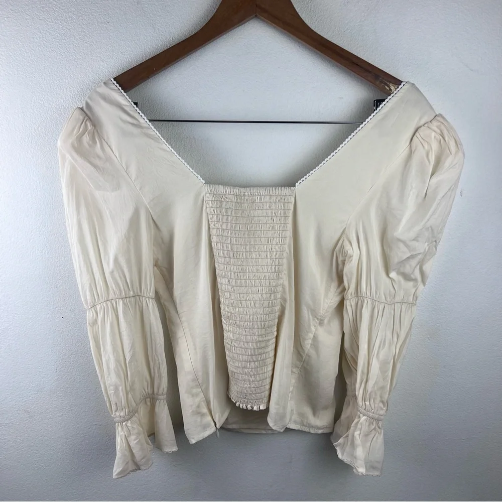 Reformation Cream Square Neck Puff Sleeve Blouse